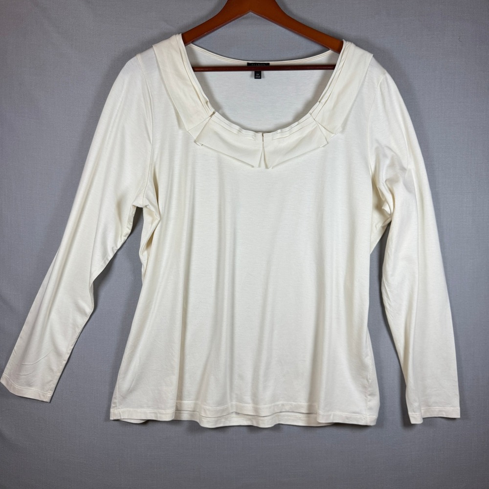 Talbots Long Sleeve Top Women 2X Cream Pima Cotton Ruffled Neckline Office Boho